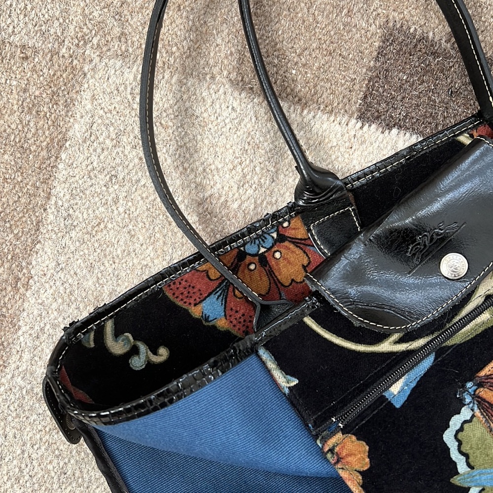 Longchamp Vintage Millefiori Velvet Blue Black Bag - Picture 7 of 10